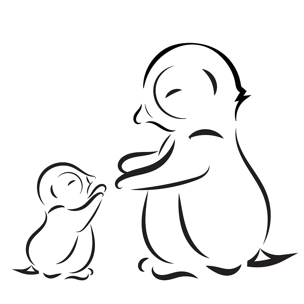 "Outline drawing of penguin family mom and baby" by Alexx60 | Redbubble