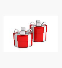two red gift boxes with white ribbon Photographic Print