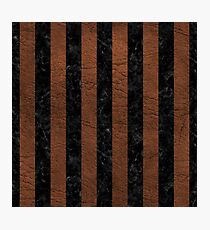 STRIPES1 BLACK MARBLE & DULL BROWN LEATHER Photographic Print