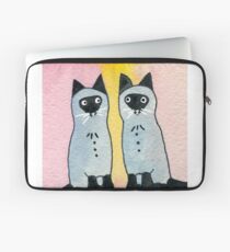 Funda para portátil Acuarela doble de los gatos siameses