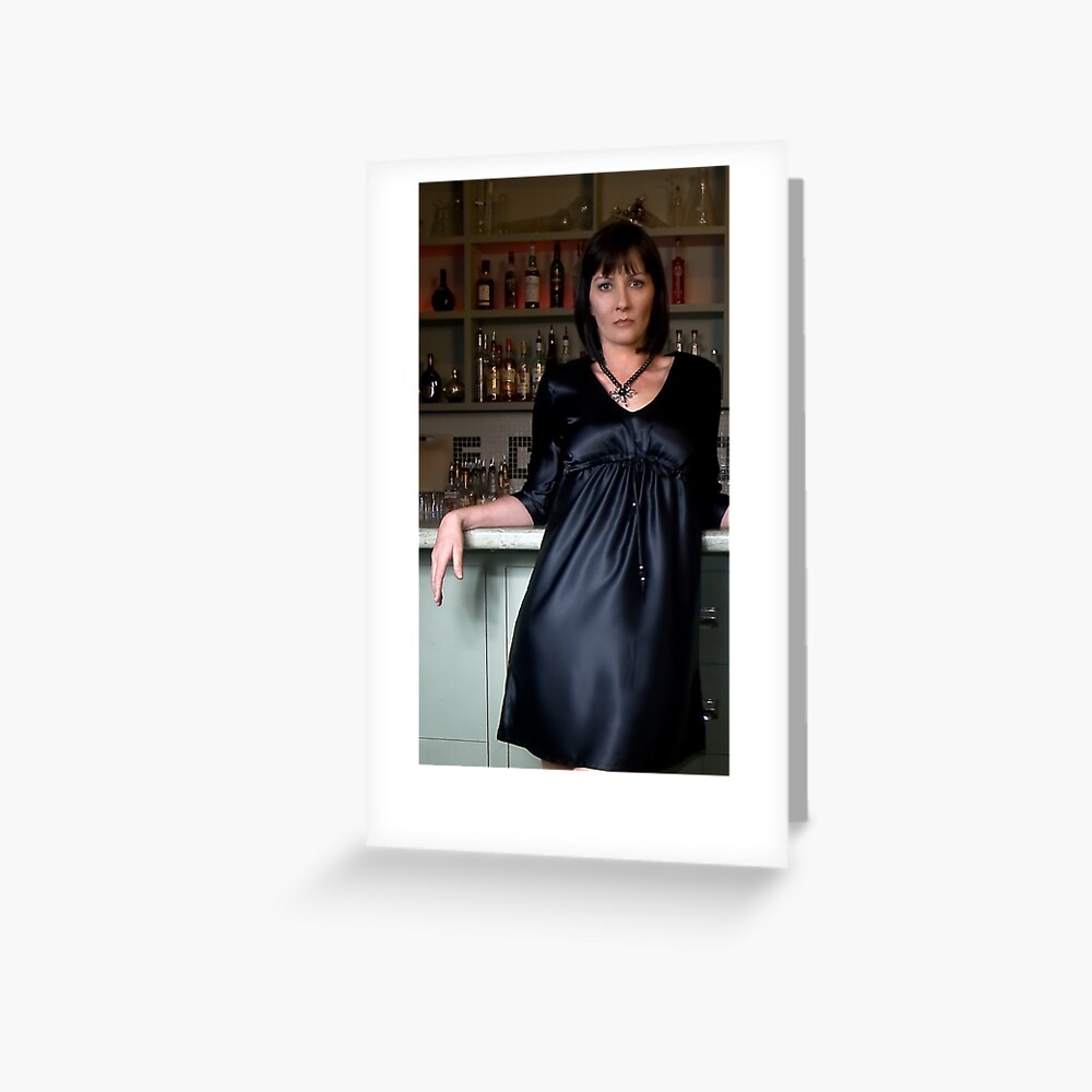 Lisa in 'Charmuse Kaftan Dress with bead trim' Greeting Card