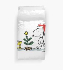 Christmas Tree with Snoopy and Woodstock (Peanuts Comic) Duvet Cover
