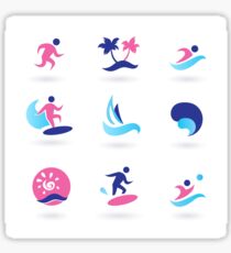 Beach icons blue with pink Sticker