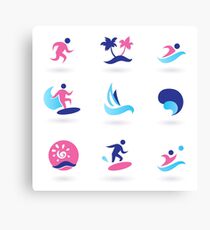 Beach icons blue with pink Canvas Print