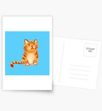 Ginger Cat on blue Postcards