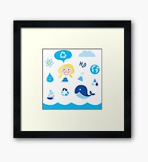 H20 ICONS BLUE ON WHITE Framed Print
