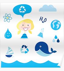 H20 ICONS BLUE ON WHITE Poster