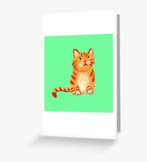 Ginger Cat on green Greeting Card