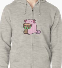 Axolotl Playing the Djembe Zipped Hoodie