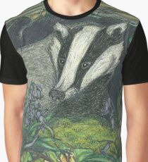 Badger in Spring, with Bluebells and Primroses Graphic T-Shirt