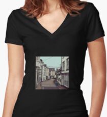 Ilfracombe Streetscape Women's Fitted V-Neck T-Shirt