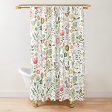 Birds and Blooms - Springtime - Pretty Floral Bird Pattern by Cecca Designs Shower Curtain