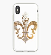 Fleur de Lis, Faux Silver+Gold Damask iPhone Case