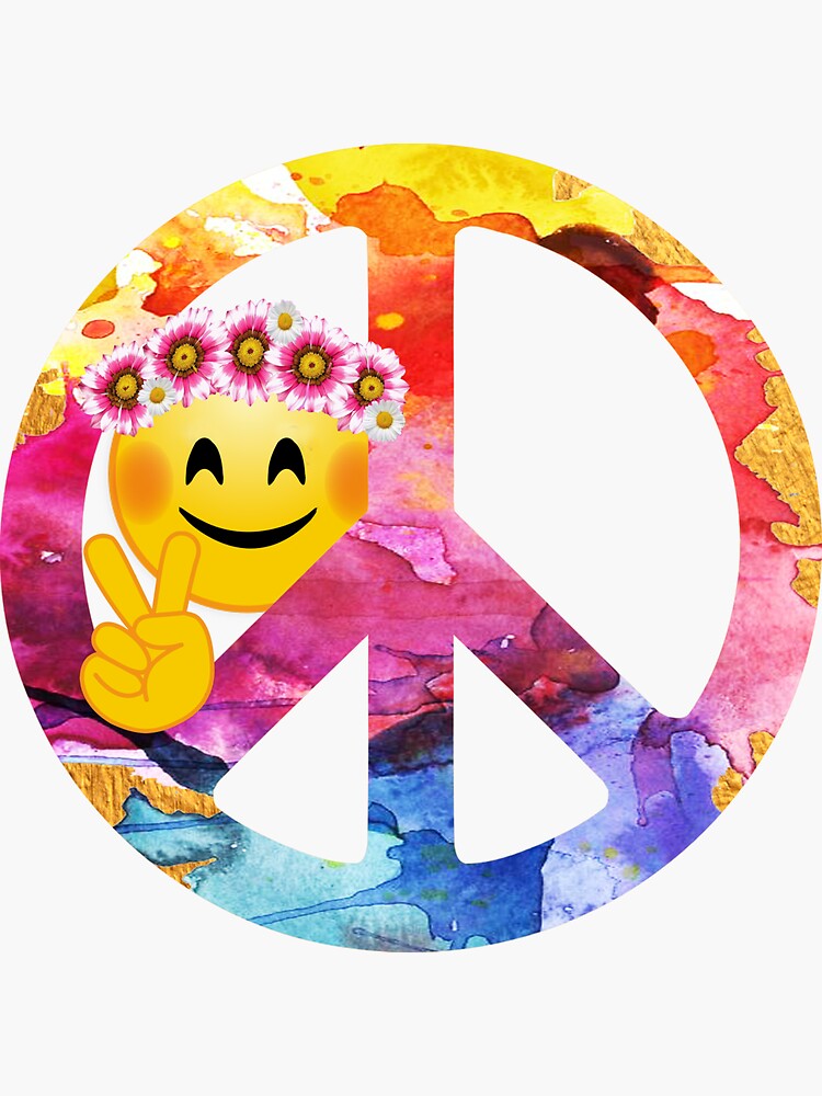 "Peace Sign, Emoji Face Watercolor" Sticker by STYLESYNDIKAT Redbubble