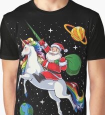 Santa Riding Unicorn T Shirt Christmas Gifts Rainbow Space Graphic T-Shirt