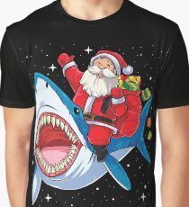 Santa Riding Shark T Shirt Christmas Gifts Galaxy Space Tees Graphic T-Shirt