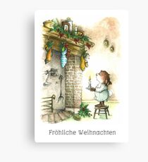 Socken am Kamin zu Weihnachten Canvas Print