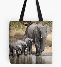 Elephant Mom and Babies Tote Bag