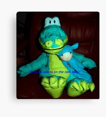 Dino and cat congratulate you on the new baby Canvas Print