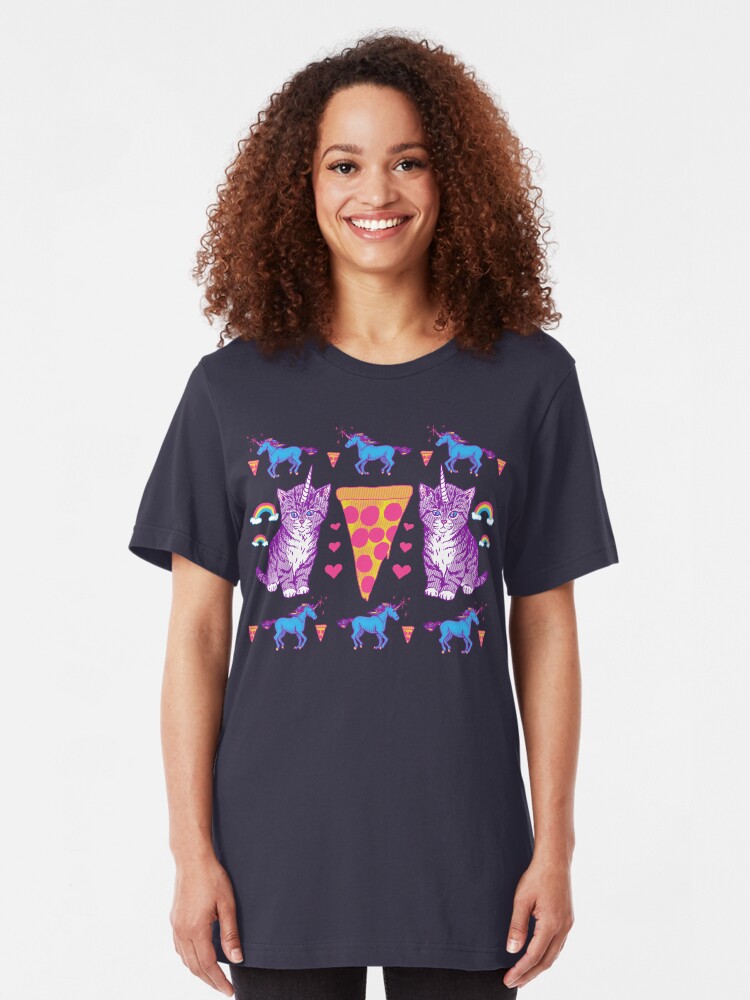 Alternative Ansicht von Kittycorn Pizza-Regenbogen Slim Fit T-Shirt