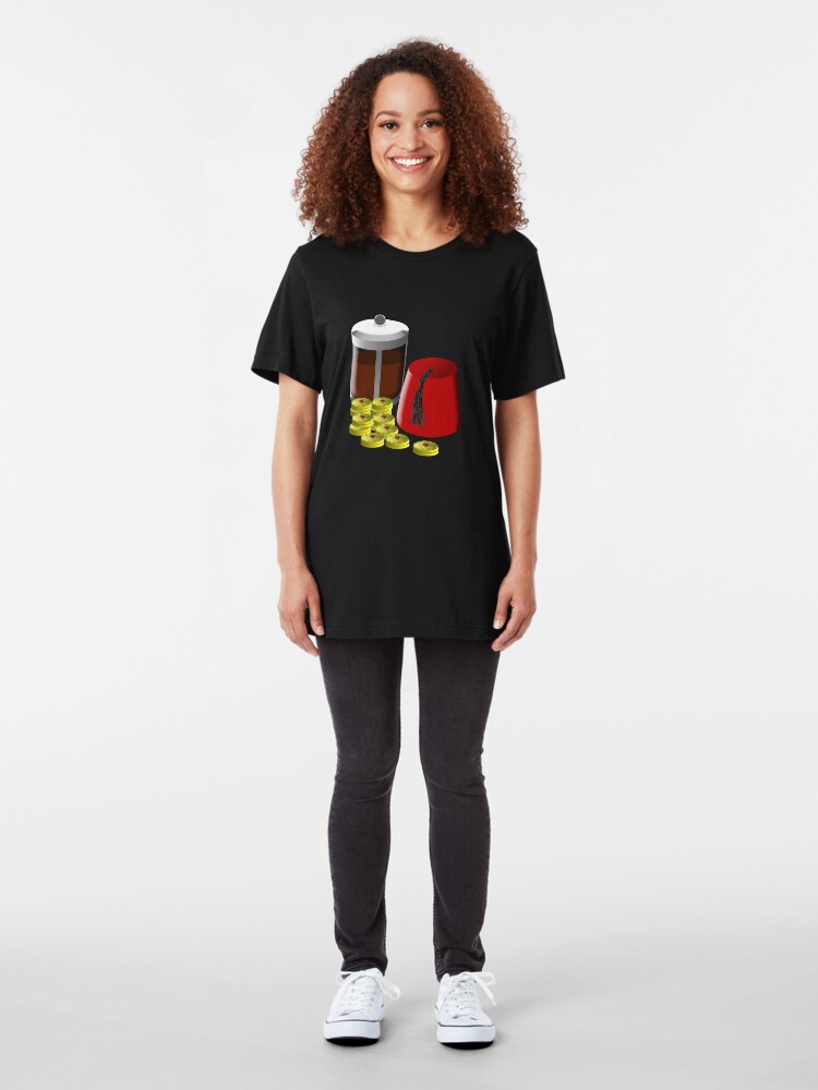 Alternate view of I'm going to need... a pot of coffee, 12 jammie dodgers, and a fez Slim Fit T-Shirt