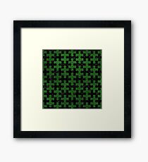 PUZZLE1 BLACK MARBLE & GREEN LEATHER Framed Print
