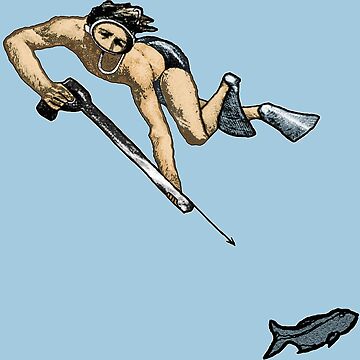 Vintage Spearfishing Freediving Diver and a Fish Urm Art Print