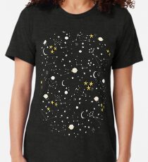 Camiseta de tejido mixto Cosmos, luna y estrellas. Patrón astronomico