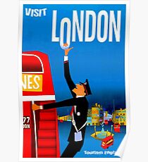 "VISIT LONDON" Vintage Travel Advertising Print Poster