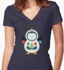 Snow Penguin Women's Fitted V-Neck T-Shirt