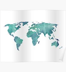 Watercolor map in turquoise Poster