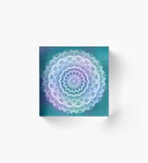 White Mandala on Teal, Purple and Navy Acrylic Block