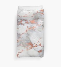 Rose Gold Glitter White Marble Duvet Cover