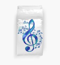 Blue Treble Clef With Music Notes Duvet Cover