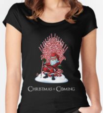 Christmas Is Coming Santa Candy Cane Throne T-Shirt Women's Fitted Scoop T-Shirt