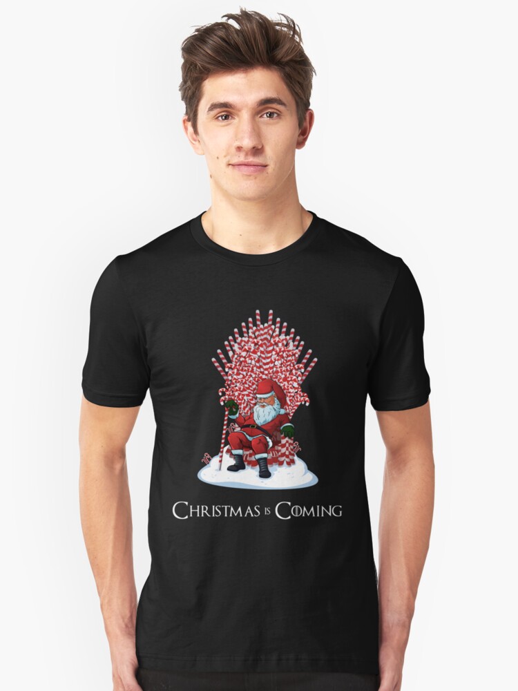 Alternate view of Christmas Is Coming Santa Candy Cane Throne T-Shirt Slim Fit T-Shirt