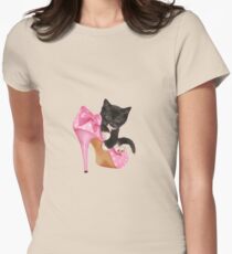 Cute Kitten with Shoe Women's Fitted T-Shirt
