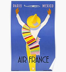 1954 Air France Paris To Mexico Travel Poster Poster