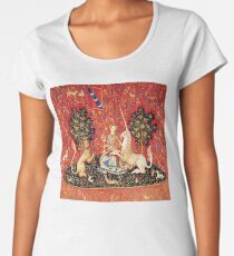 LADY AND UNICORN ,SIGHT Red Green Fantasy Flowers,Animals Women's Premium T-Shirt