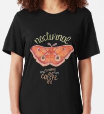 nocturnal orange moth running on coffee on dark background Slim Fit T-Shirt