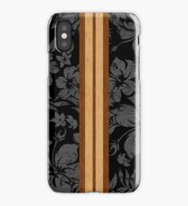 Sunset Beach Hawaiian Faux Koa Wood Surfboard - Black and Gray iPhone Case