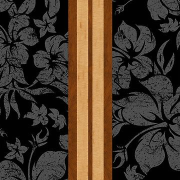 Artwork thumbnail, Sunset Beach Hawaiian Faux Koa Wood Surfboard - Black and Gray by DriveIndustries
