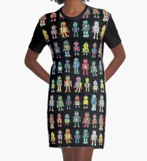 Robot Line-up on Black - fun pattern by Cecca Designs Graphic T-Shirt Dress