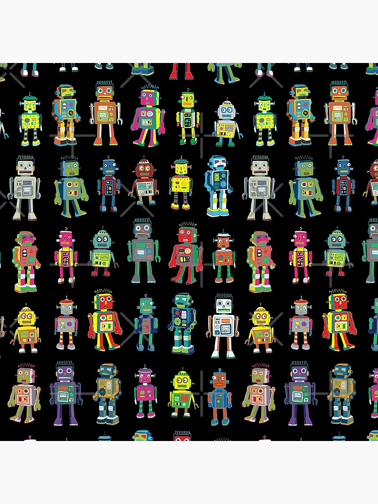 Robot Line-up on Black - fun pattern by Cecca Designs by Cecca-Designs