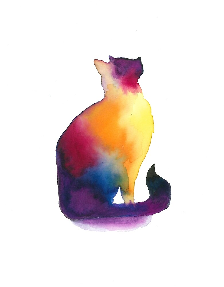 Chat Violet Rose Bleu Et Orange A L Aquarelle By Valerie Gilbert Redbubble