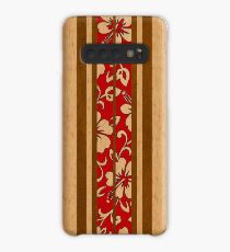 Funda/vinilo para Samsung Galaxy Pupukea Hawaiian Faux Koa madera tabla de surf con rojo Hibiscus Pareau