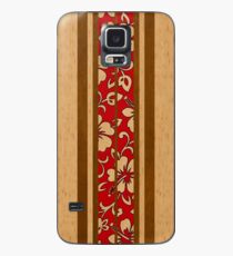 Pupukea Hawaiian Faux Koa Holz Surfbrett mit roten Hibiscus Pareau Hülle & Klebefolie für Samsung Galaxy