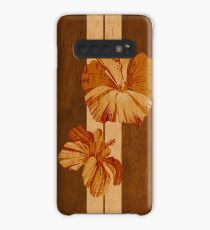 Funda/vinilo para Samsung Galaxy Kualoa Faux Koa Wood Tabla de surf hawaiana con hibisco