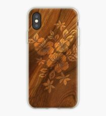 Lilikoi Hibiscus Faux Burl Wood Hawaiian Surfboard iPhone Case