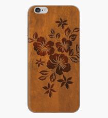 Lilikoi Hibiscus Faux Koa Wood Hawaiian Surfboard iPhone Case